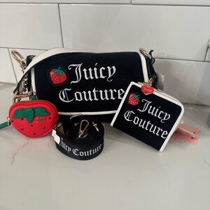 Juicy Couture Black and White Bag with Strawberry Charm